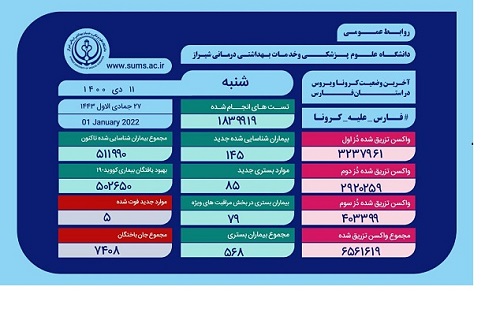 وخامت ۷۹ بیمار مبتلا به کرونا در بیمارستان های فارس