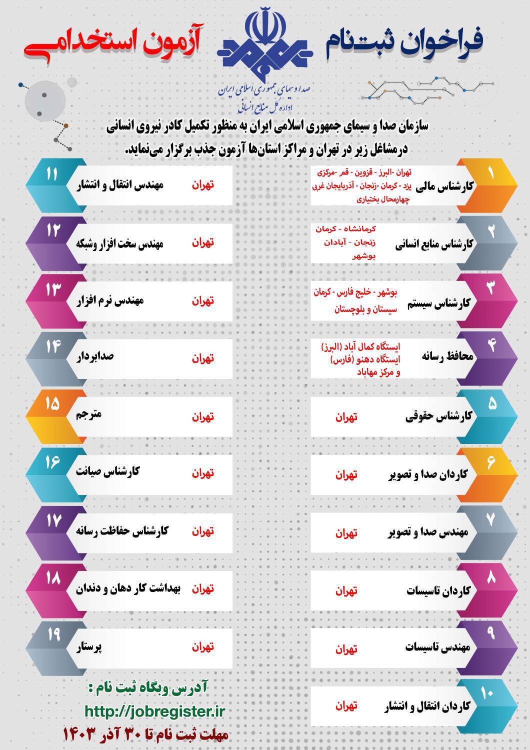 فراخوان ثبت نام آزمون استخدامی صداوسیما